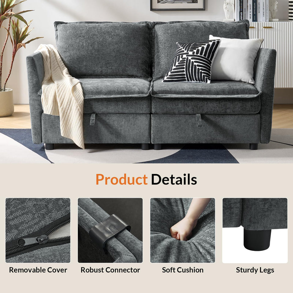 HULALA HOME 127'' Modular Sectional Sofa, Oversized U Shaped Couch with Storage Ottoman, Comfy Chenille Sofa with Deep Seat, 6 Seat Convertible Couches for Living Room, Beige