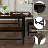 Feonase 5-Piece Dining Table Set for 4-8 People, 63" Large Extendable Kitchen Table Set with 2 Benches and 2 Square Stools, Dining Room Table with MDF Wood Board, Easy Assembly, Black