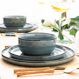 GBHOME Ceramic Dinnerware Sets for 8, 24 Pieces Stoneware Plates and Bowls Sets, Scratch Resistant Dishes, Dishwasher & Microwave Safe, Reactive Glaze-Green Wheat