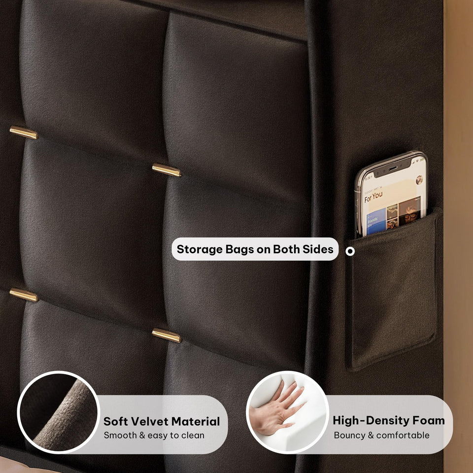 YITAHOME King Size Bed Frame with 3 Storage Drawers and RGB LED Lights, Velvet Upholstered Bed with Charging Station and Storage Headboard, No Box Spring Needed, Easy Assembly, Noise-Free, Grey