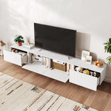 UKAOCAI 86.61'' Tambour TV Stand for 55-85 Inch, Modern Entertainment Center with Large Storage Cabinet & Open Shelves, TV Console with Sliding Doors for Living Room, Bedroom, Natural