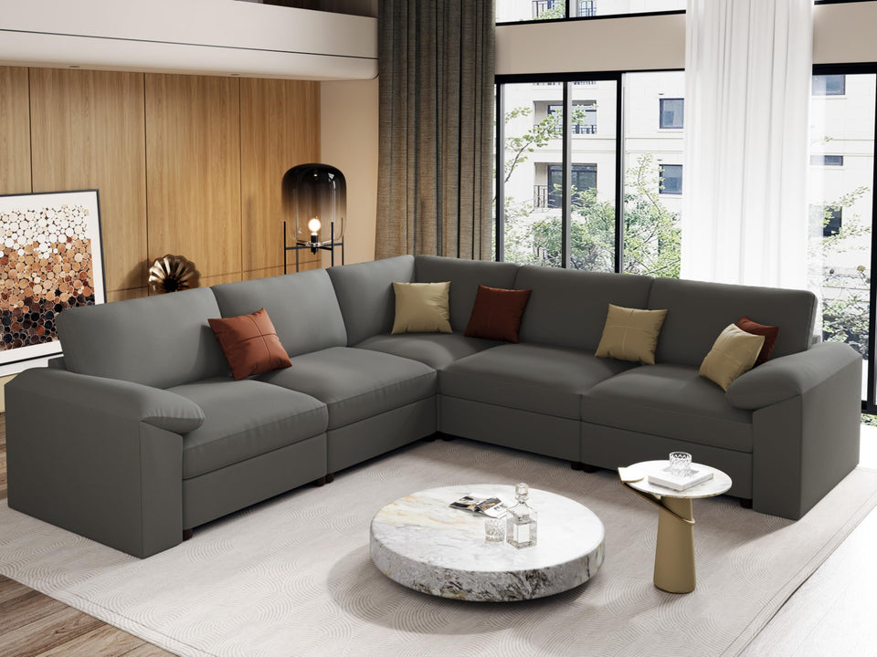 EASE MOOSE Leather Sectional Couch, Oversized Modular Sectional Sofas, Wide Deep Seat Modular Couch, Scratch Resistant Faux Leather Material, L Shaped Sofa for Big Spaces,Beige