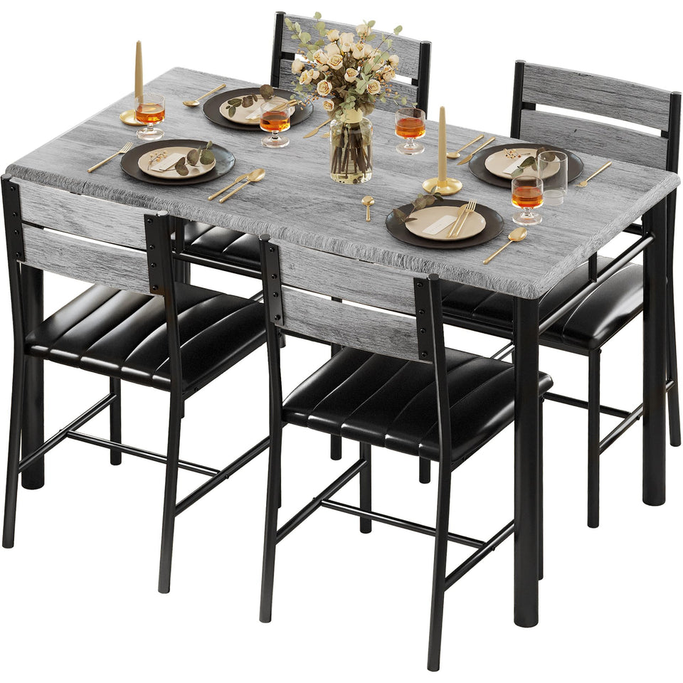 IRONCK Dining Table Set for 4, Wood Kitchen Table with Upholstered Chairs for Kitchen Room and Small Spaces, Rustic Brown