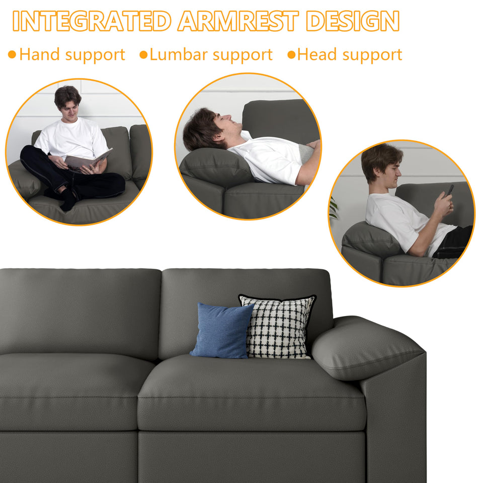 EASE MOOSE Leather Sectional Couch, Oversized Modular Sectional Sofas, Wide Deep Seat Modular Couch, Scratch Resistant Faux Leather Material, L Shaped Sofa for Big Spaces,Beige