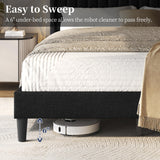 Yaheetech King Bed Frame Upholstered Platform Bed with Fabric Headboard, Wing Edge Design/Non-Slip and Noise-Free/Wooden Slats Support/No Box Spring Needed/Easy Assembly, Ivory King Bed