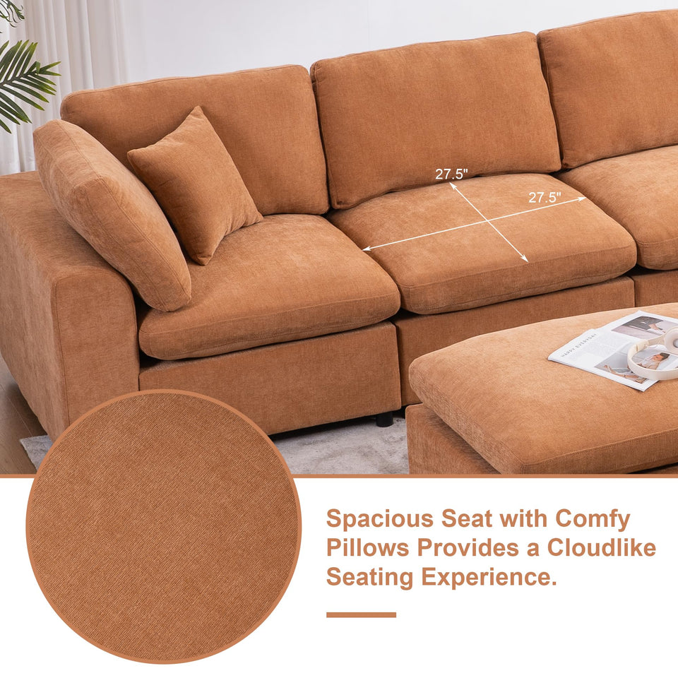 Tmsan 129.3" Oversized Modular Sectional Sofa, U Shaped Couch with Movable Ottoman, Large 7 Seat Corner Couches for Living Room, Spacious Space, Beige