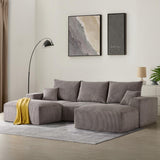 Sectional Cloud Boneless Sofa Couches for Living Room-113'' Beige 3 Seater U-Shaped Modern Lounge Couch-No Assembly Modular Corduroy Convertible Sponge Sleeper Sofas with Chaise for Home House