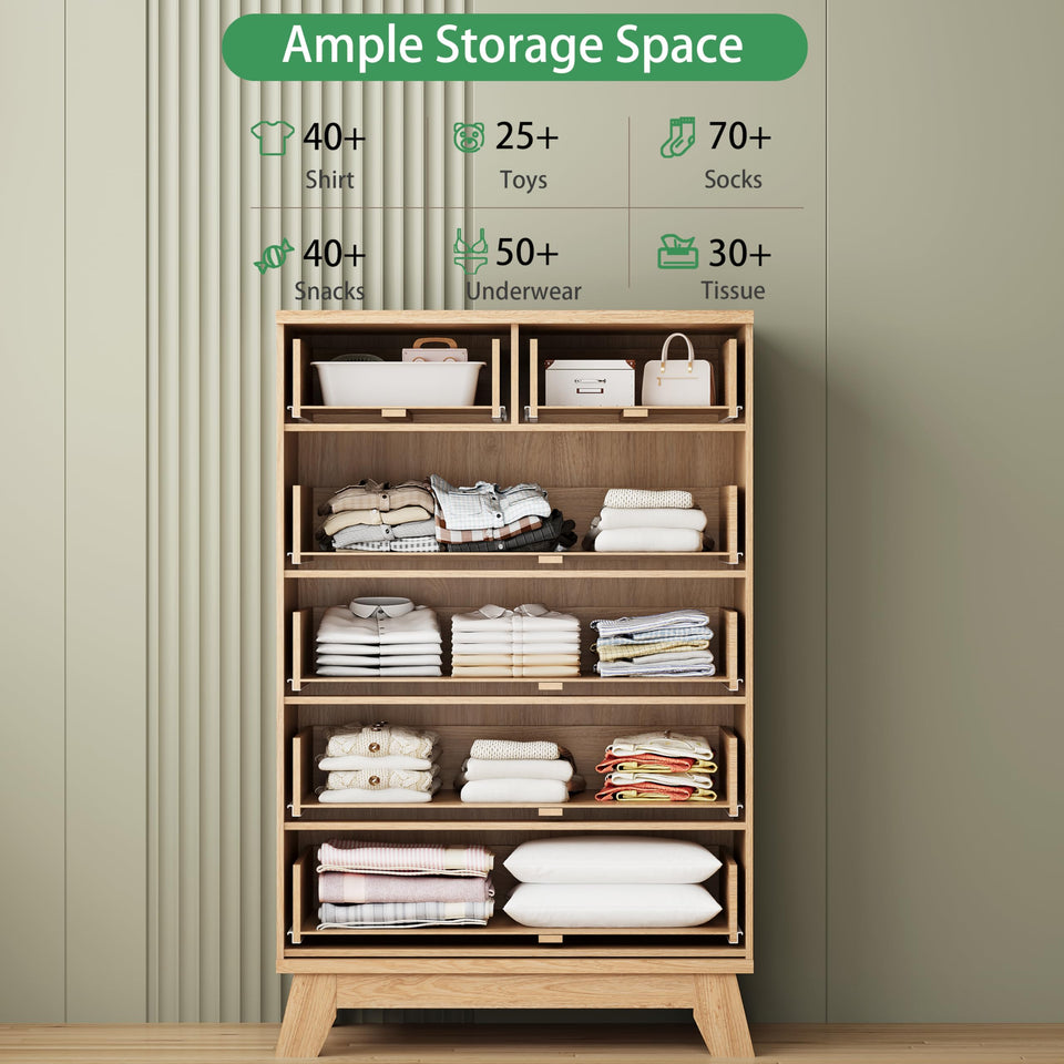 Fluted Dresser for Bedroom with 9 Drawers, 57" Wide Modern Chest of Drawers with Metal Handle, Wooden Dresser TV Stand, Wood Closet Clothes Storage Organizer for Living Room, Hallway, Natural Oak