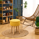 Wimarsbon Pouf Ottoman, 100% Cotton Knitted Boho Footstool, Round Footrest with Non-Skid Wood Legs, Home Décor Handmade Pouffe, Leisure Floor Step Stool for Living Room (Beige)