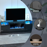 OUTGUAVA Fireplace TV Stand for 80 Inch TV, TV Stand with 36" Fireplace, LED Light Entertainment Center with Storage Cabinets, Media TV Console TV Table for Living Room, Black