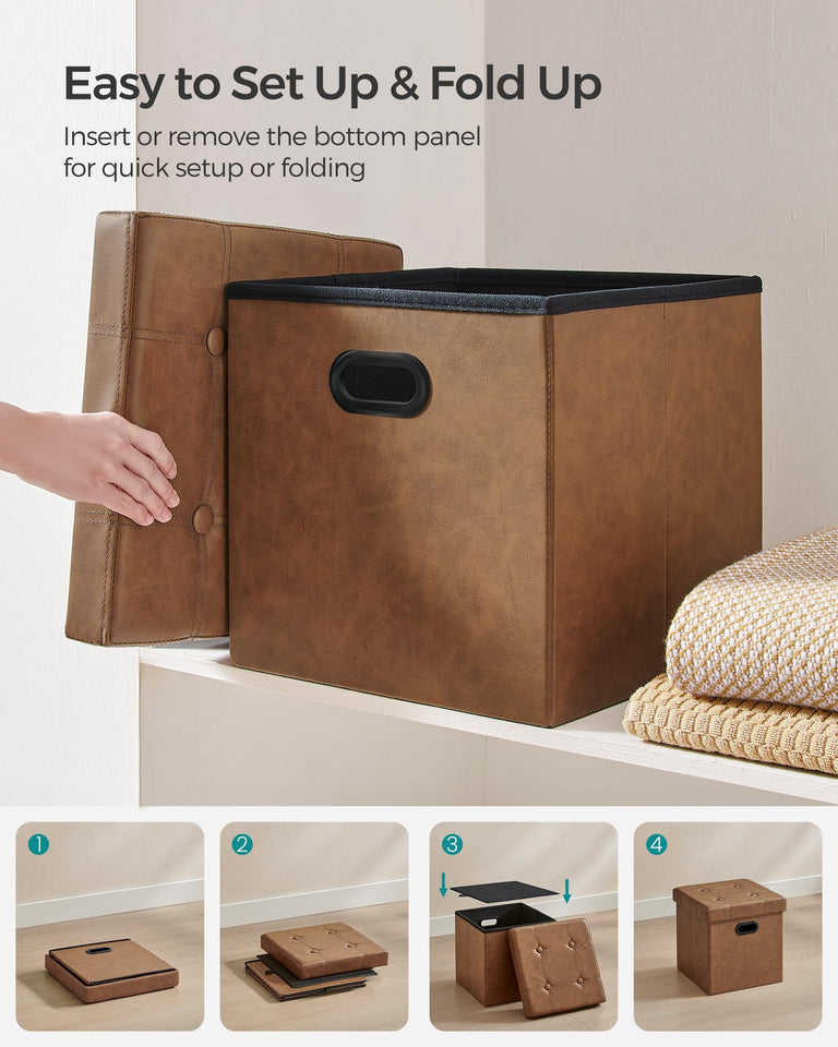 SONGMICS MAZIE Collection - 30 Inches Storage Ottoman Bench with Flipping Lid, Storage Chest Footstool, Load 660 lb, for Entryway, Living Room, Bedroom, Synthetic Leather, Black ULSF45BK