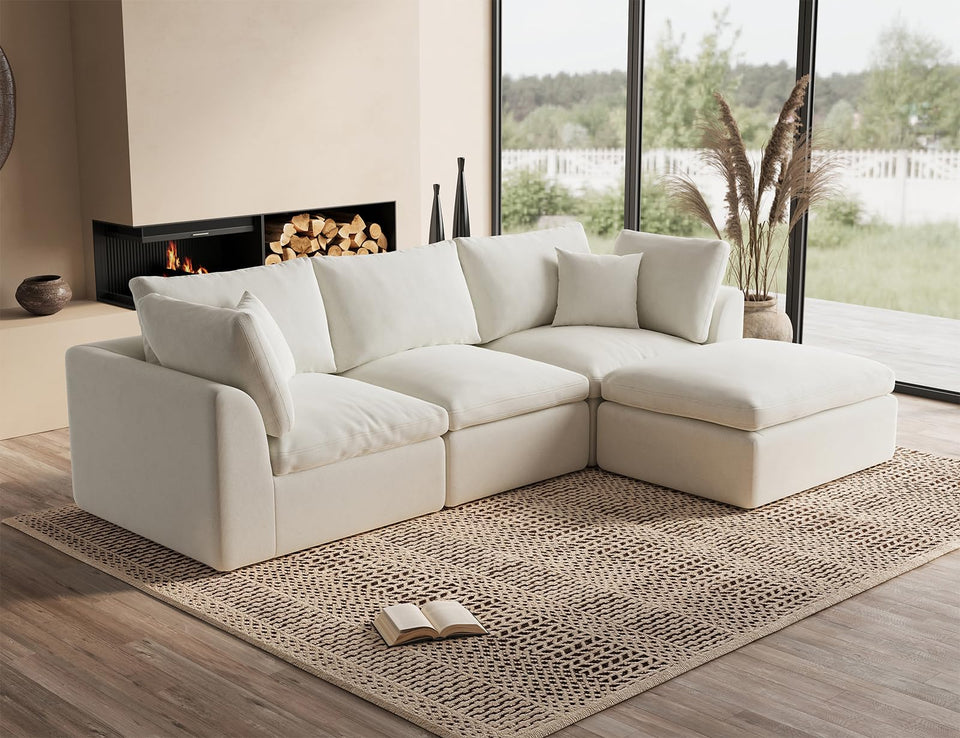 ohllob Oversized Cloud Couches for Living Room, Convertible Sectional Couch with Ottoman, 7 Seater Large Modular Sectional Sofa, Warm White