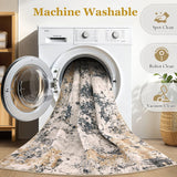 Area Rugs for Living Room: 12x15 Abstract Washable Rug Modern Neutral Large Soft Stain Resistant Non-Slip Backing Machine Table for Bedroom Dining Room Indoor Home Office Carpet - Gold Brown