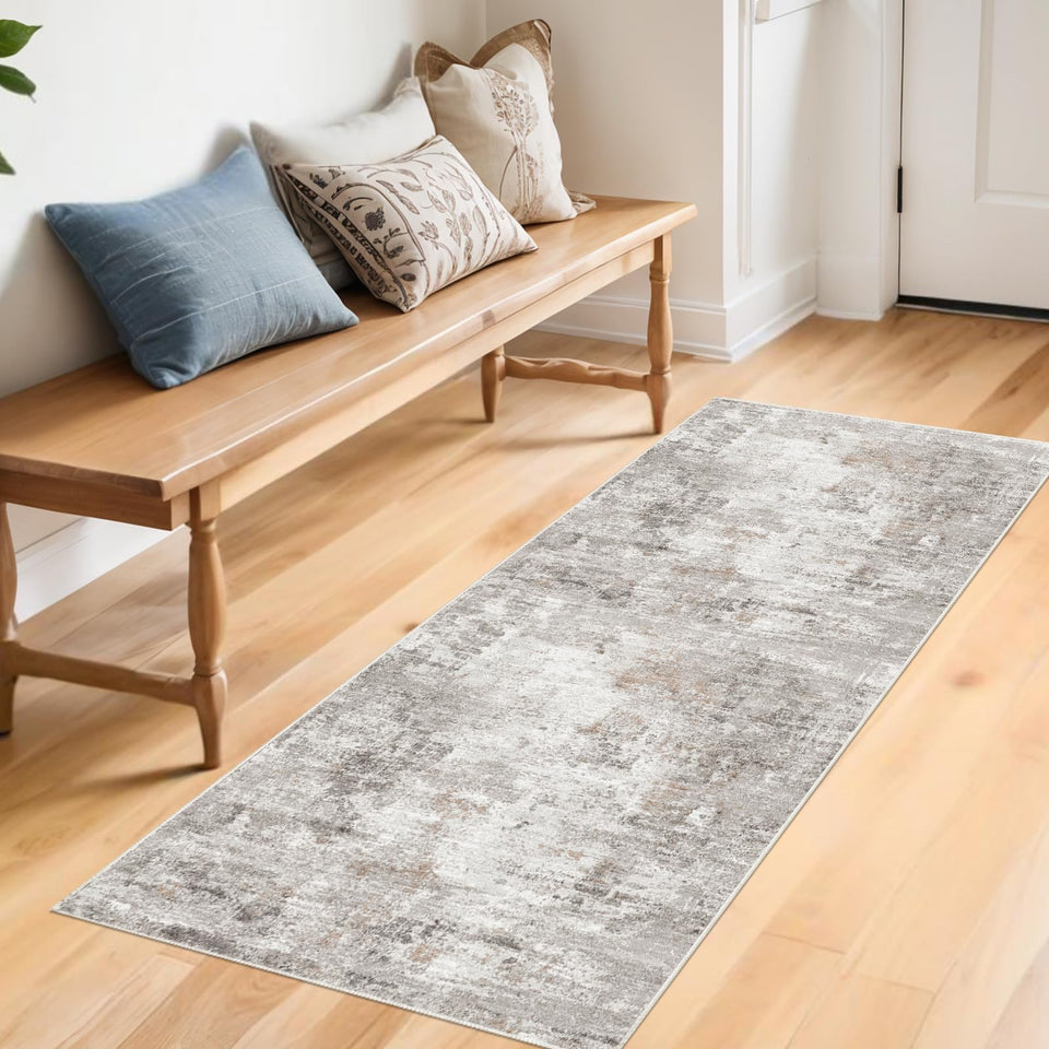12x15 Area Rug for Living Room – Large Modern Neutral Abstract Thin Washable Carpet, Soft Low Pile Non-Slip Stain-Resistant for Bedroom Dining Room Home Office (Beige Grey)