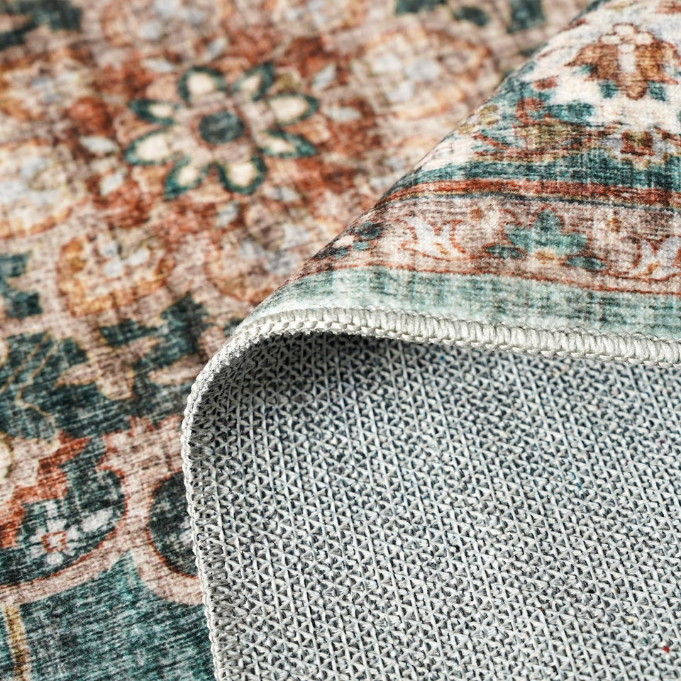 TOPRUUG Washable Oriental Area Rug - 12x15 Rugs for Living Room Soft Carpet for Bedroom Waterproof Floral Distressed Indoor Stain Resistant Non-Shedding Floor Carpets (Green, 12x15)