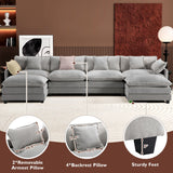 Ihanherry 146" U-Shaped Modern Sofa Modular Sectional Cloud Couch with 2 Ottoman, 6-Seat Chenille Deep Seat Sofa with 6 Pillows for Living Room, Bedroom and Apartment, Grey