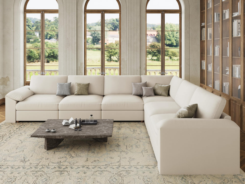 EASE MOOSE Leather Sectional Couch, Oversized Modular Sectional Sofas, Wide Deep Seat Modular Couch, Scratch Resistant Faux Leather Material, L Shaped Sofa for Big Spaces,Beige