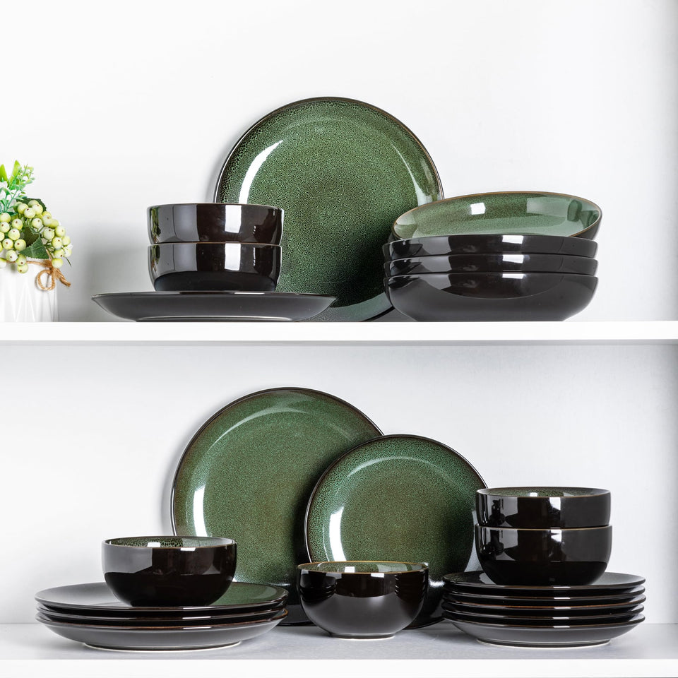 LeRatio Ceramic Dinnerware Sets for 6,Plates and Bowls Sets,Handmade Reactive Glaze Dishes Set,Chip Resistant and Scratch Resistant | Oven&Dishwasher & Microwave Safe-Blue(18PCS)