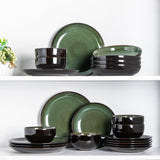 LeRatio Ceramic Dinnerware Sets for 6,Plates and Bowls Sets,Handmade Reactive Glaze Dishes Set,Chip Resistant and Scratch Resistant | Oven&Dishwasher & Microwave Safe-Blue(18PCS)