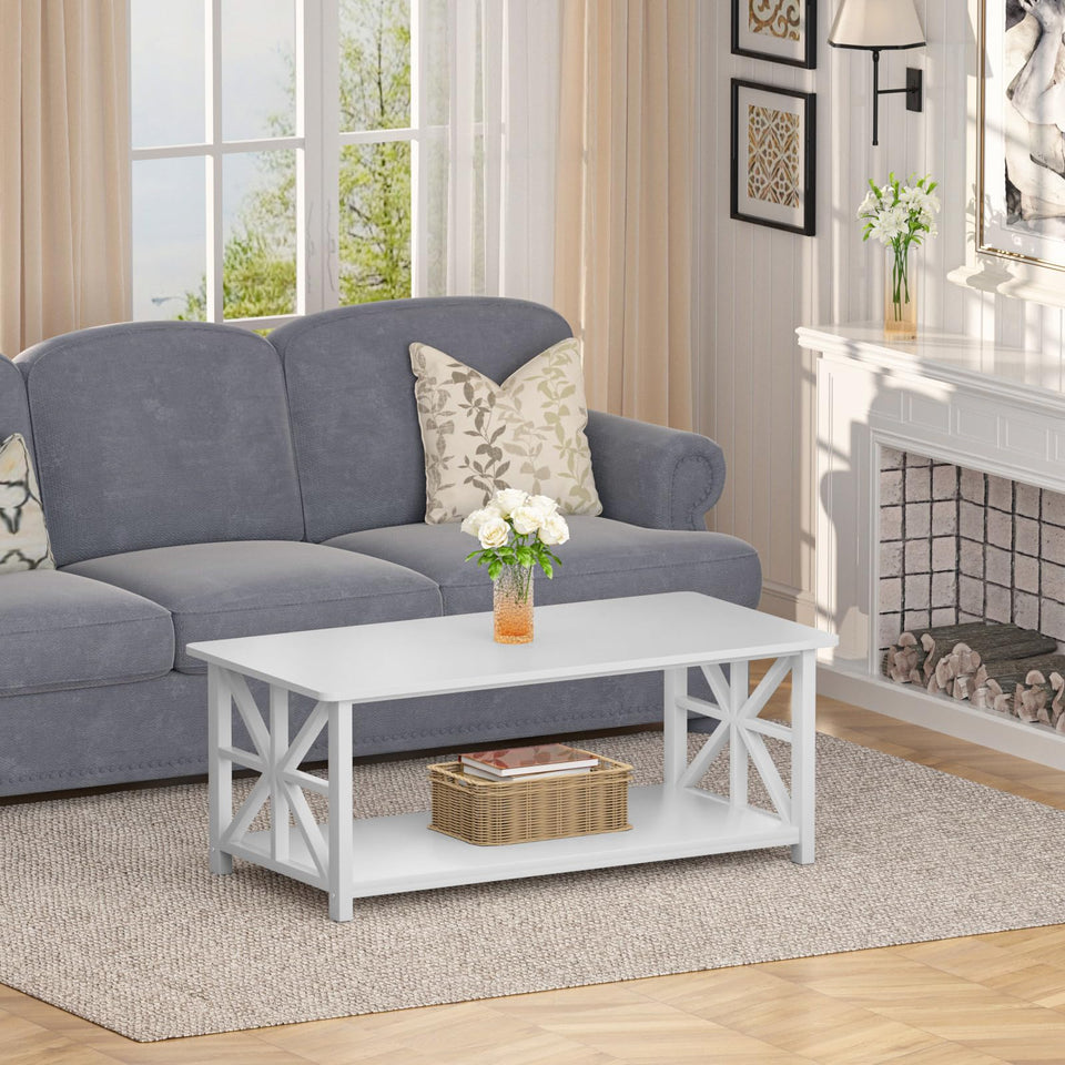 GreenForest Coffee Table for Living Room with Round Corners Farmhouse Style Center Table with Storage Shelf 39 Inch Space Saving Easy Assembly Gray Wash
