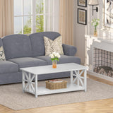 GreenForest Coffee Table for Living Room with Round Corners Farmhouse Style Center Table with Storage Shelf 39 Inch Space Saving Easy Assembly Gray Wash