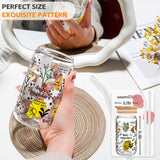 DWTS DANWEITESI Glass Cups with Lids and Straws 4 pcs,16oz Drinking Glasses Set for Coffee Bar Accessories,Iced Coffee Cups with Lids,Matcha Cup Glass Tumbler Reusable for Gifts