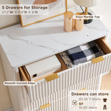 T4TREAM Fluted 7 Drawers Dresser, 54" Wide Modern Chest of Drawers with Faux Marble Top, Curved Profile Design, Dresser TV Stand, Wood Drawer Organizer for Bedroom, Living Room, Hallway, Natural Oak