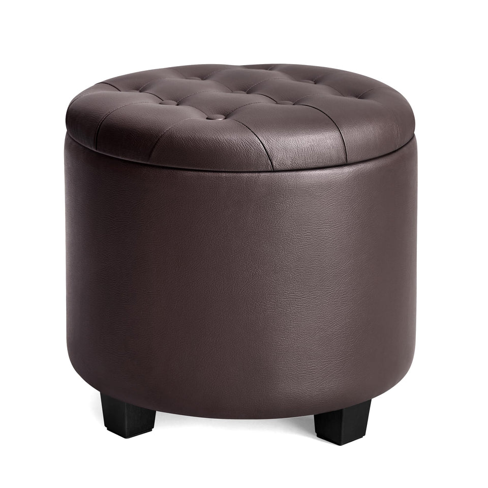 SONGMICS Round Ottoman, Ottoman with Storage, 17.7 Dia. x 17.5 H Inches Foot Rest with Legs, Load up to 330 lb, for Living Room, Bedroom, Dark Gray ULOM011G01