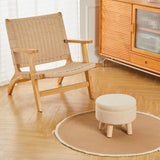 Wimarsbon Storage Ottoman, Modern Round Footrest with Soft Padded Seat, Teddy Velvet Footstool with Wood Legs, Accent Small Table or Plant Stand for Hallway, Living Room (Cream)