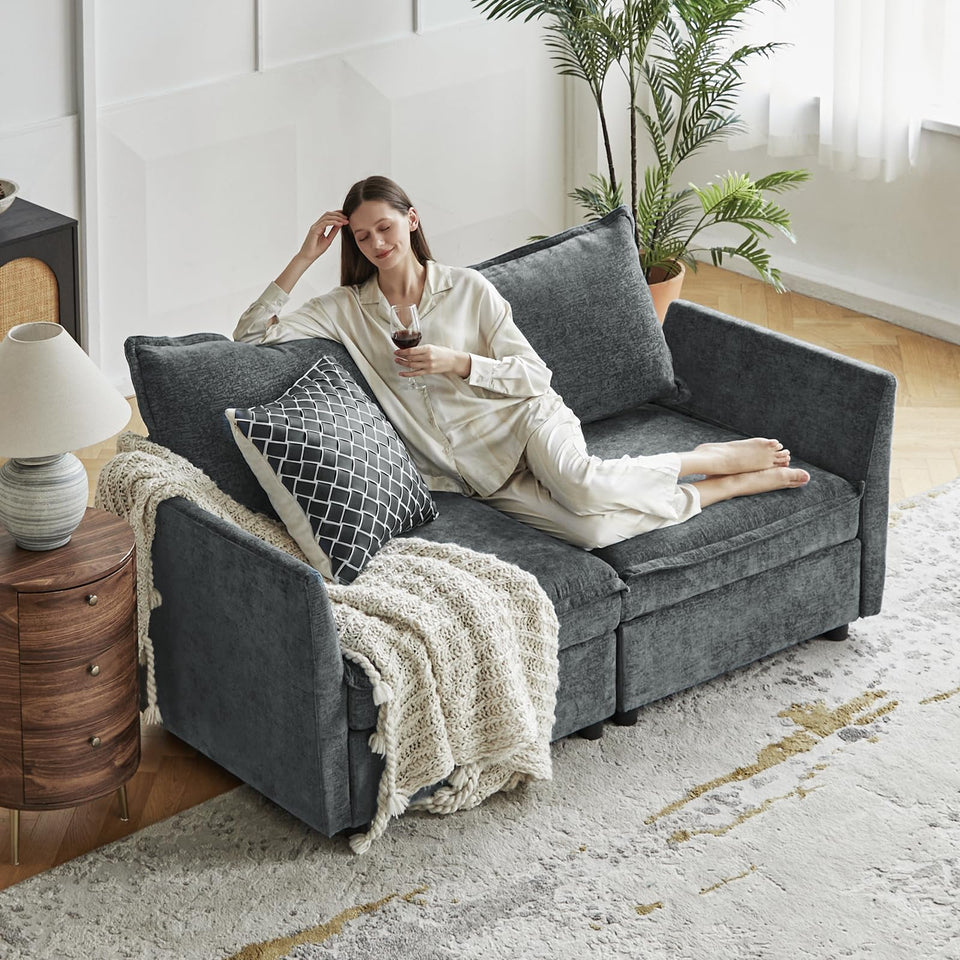 HULALA HOME 127'' Modular Sectional Sofa, Oversized U Shaped Couch with Storage Ottoman, Comfy Chenille Sofa with Deep Seat, 6 Seat Convertible Couches for Living Room, Beige