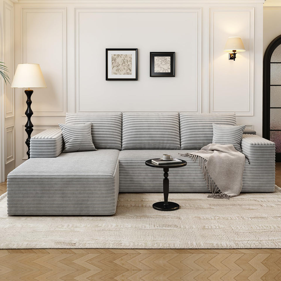 135.4" Cloud Modular Sectional Couch with 1 Ottoman,Modern Minimalist Upholstered Couches, Comfort U Shaped Sofa for Living Room,Deep Seat Corner Couch，No Assembly Required (Black,Left Facing Chaise)