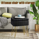 Greenstell Vanity Stool Chair Faux Fur with Storage, 15.7"L x 11.8"W x 19.4"H Soft Ottoman 4 Metal Legs with Anti-Slip Feet, Furry Padded Seat, Modern Multifunctional Chairs for Makeup, Bedroom Pink