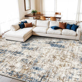12x15 Area Rug for Living Room – Large Modern Neutral Abstract Thin Washable Carpet, Soft Low Pile Non-Slip Stain-Resistant for Bedroom Dining Room Home Office (Beige Grey)