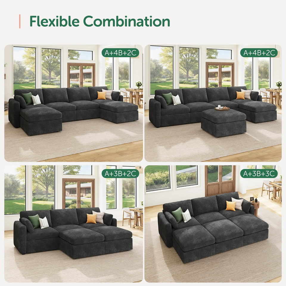 HONBAY Sectional Couch with Storage Seats, Modular Sectional Sofa with Storage Ottoman, U Shaped Sectional Couches for Living Room, Light Beige