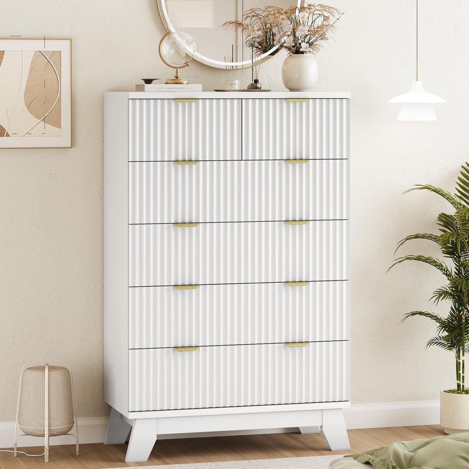 Fluted Dresser for Bedroom with 9 Drawers, 57" Wide Modern Chest of Drawers with Metal Handle, Wooden Dresser TV Stand, Wood Closet Clothes Storage Organizer for Living Room, Hallway, Natural Oak