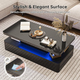 oneinmil Modern LED Coffee Table, 40" Living Room Tables with 16 Colors LED Lights, Double-Layer Design, Stylish Coffee Tables for Living Room, Black