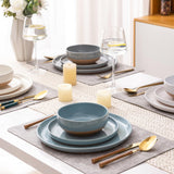 AmorArc Ceramic Dinnerware Sets for 8, 24 Pieces Handpainted Plates and Bowls Set with Rustic Terracotta Underside, Scratch Resistant Stoneware Dishes Set, Dishwasher & Microwave Safe, Light Beige