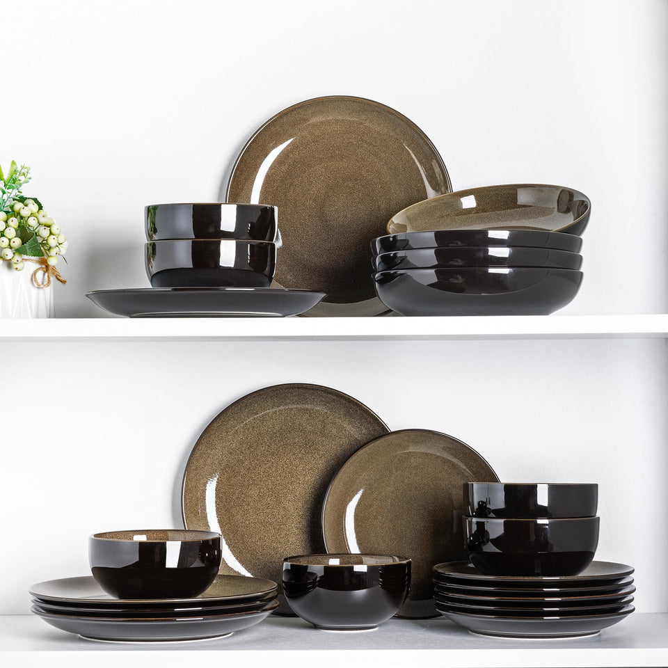 LeRatio Ceramic Dinnerware Sets for 6,Plates and Bowls Sets,Handmade Reactive Glaze Dishes Set,Chip Resistant and Scratch Resistant | Oven&Dishwasher & Microwave Safe-Blue(18PCS)