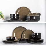 LeRatio Ceramic Dinnerware Sets for 6,Plates and Bowls Sets,Handmade Reactive Glaze Dishes Set,Chip Resistant and Scratch Resistant | Oven&Dishwasher & Microwave Safe-Blue(18PCS)