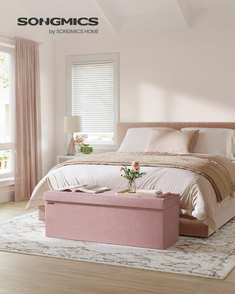 SONGMICS MAZIE Collection - 43 Inches Folding Storage Ottoman Bench, Ottoman Foot Rest, End of Bed Bench, Storage Chest, Load 660 lb, for Living Room, Bedroom, Entryway, Dark Gray ULSF77K