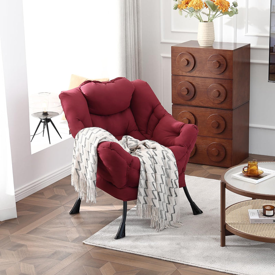 Welnow Lazy Chair with Ottoman, Modern Lounge Accent Chair with Armrests and a Side Pocket, Leisure Sofa Armchair, Reading Armchair with Footrest for Small Space, Dark Grey