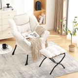 LITA Lazy Chair with Ottoman, Modern Accent Leisure Upholstered Lazy Sofa Armchair, Contemporary Lounge Reading Chair with Armrests and a Side Pocket for Living Room, Bedroom & Small Space, Dark Grey