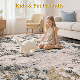Area Rugs for Living Room: 12x15 Abstract Washable Rug Modern Neutral Large Soft Stain Resistant Non-Slip Backing Machine Table for Bedroom Dining Room Indoor Home Office Carpet - Gold Brown
