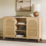 Walker Edison Sasha 4-Door Reeded Sideboard Buffet with Cord Management, 70 Inch, Coastal Oak