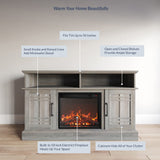 BELLEZE Traditional 58" Rustic TV Stand with 23" Electric Fireplace Heater with Sound, Media Entertainment Center Console Table for TV up to 65" with Open Storage Shelves and Cabinets - Espresso