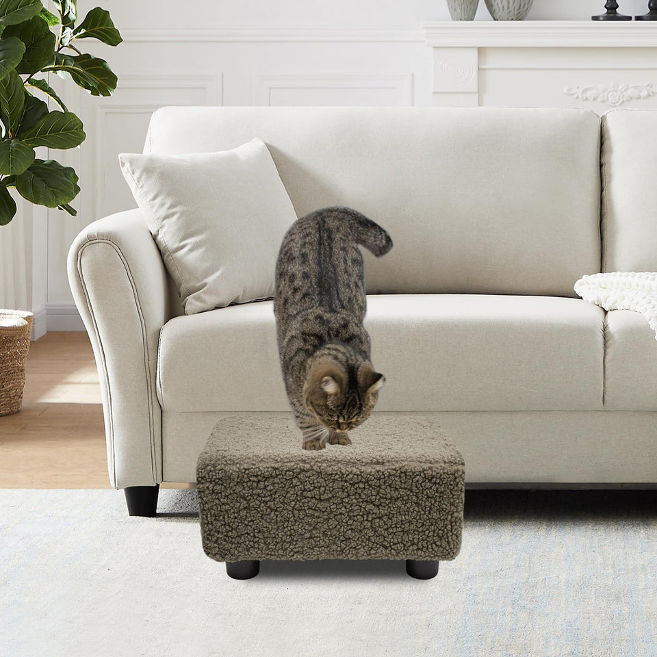 CAROLMADE Small Foot Stool Ottoman Footstool with Legs Under Desk Footrest for Living Room Bedroom and Office, Soft Ivory White