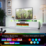 AMERLIFE Fireplace TV Stand with 36" Fireplace, 70" Modern High Gloss Fireplace Entertainment Center LED Lights, 2 Tier TV Console Cabinet for TVs Up to 80", Obsidian Black