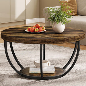 Tribesigns Round Coffee Table, 31.7" Wooden 2-Tier Circle Coffee Table with Storage Shelves, Modern Accent Cocktail Table Center Table for Living Room, Rustic Brown