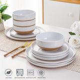 AmorArc Ceramic Dinnerware Sets for 8, 24 Pieces Handpainted Plates and Bowls Set with Rustic Terracotta Underside, Scratch Resistant Stoneware Dishes Set, Dishwasher & Microwave Safe, Light Beige