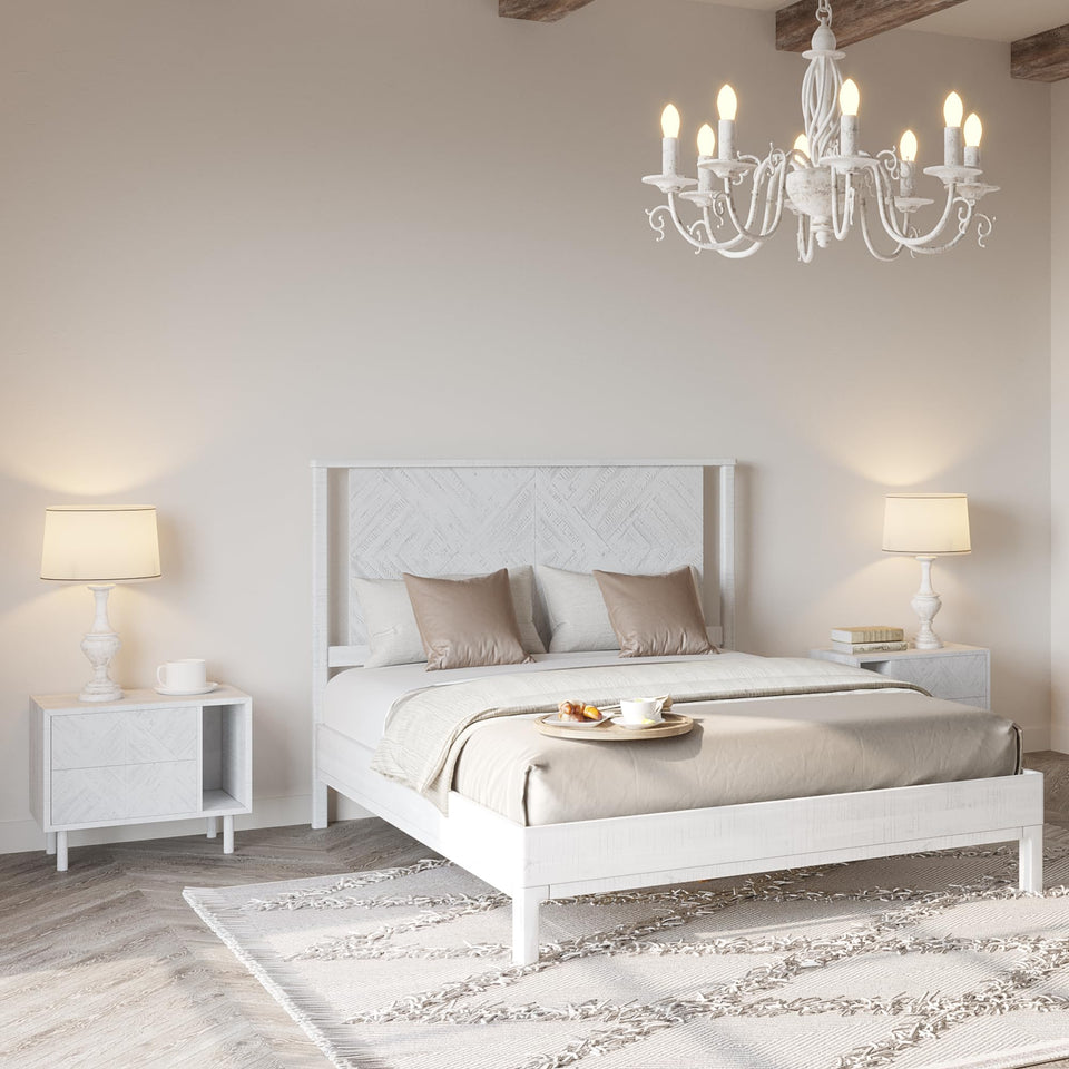 Bme Vivian 14 Inch Deluxe Bed Frame with Headboard, Rustic & Scandinavian Style with Solid Acacia Wood, No Box Spring Needed, 12 Strong Wood Slat Support, Easy Assembly, King, Rustic Golden Brown